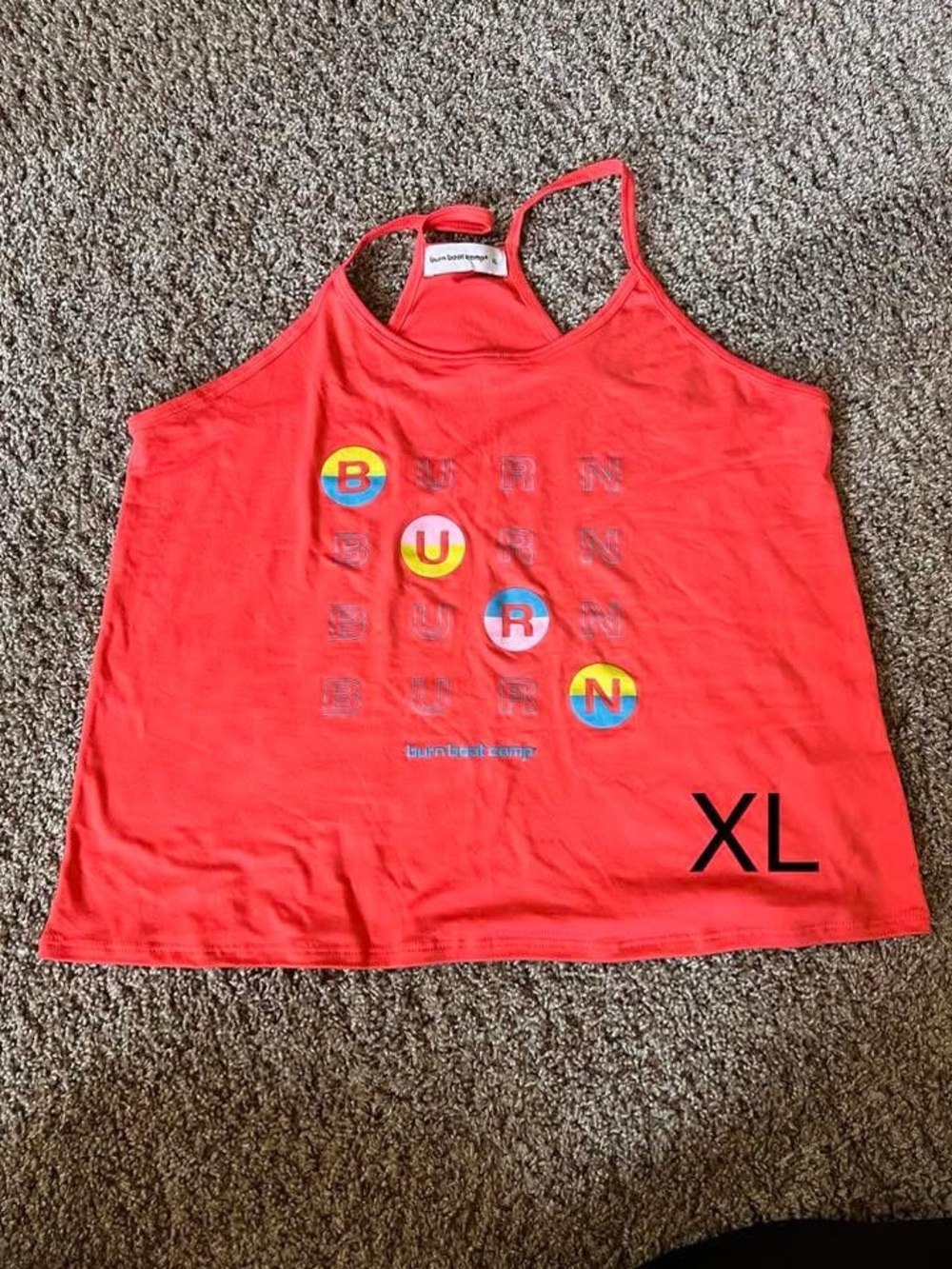 Burn Boot Camp Bright Coral Graphic crop tank XL